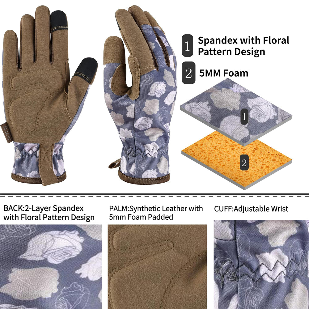 OIZEN Gardening Gloves pair with floral design on the back