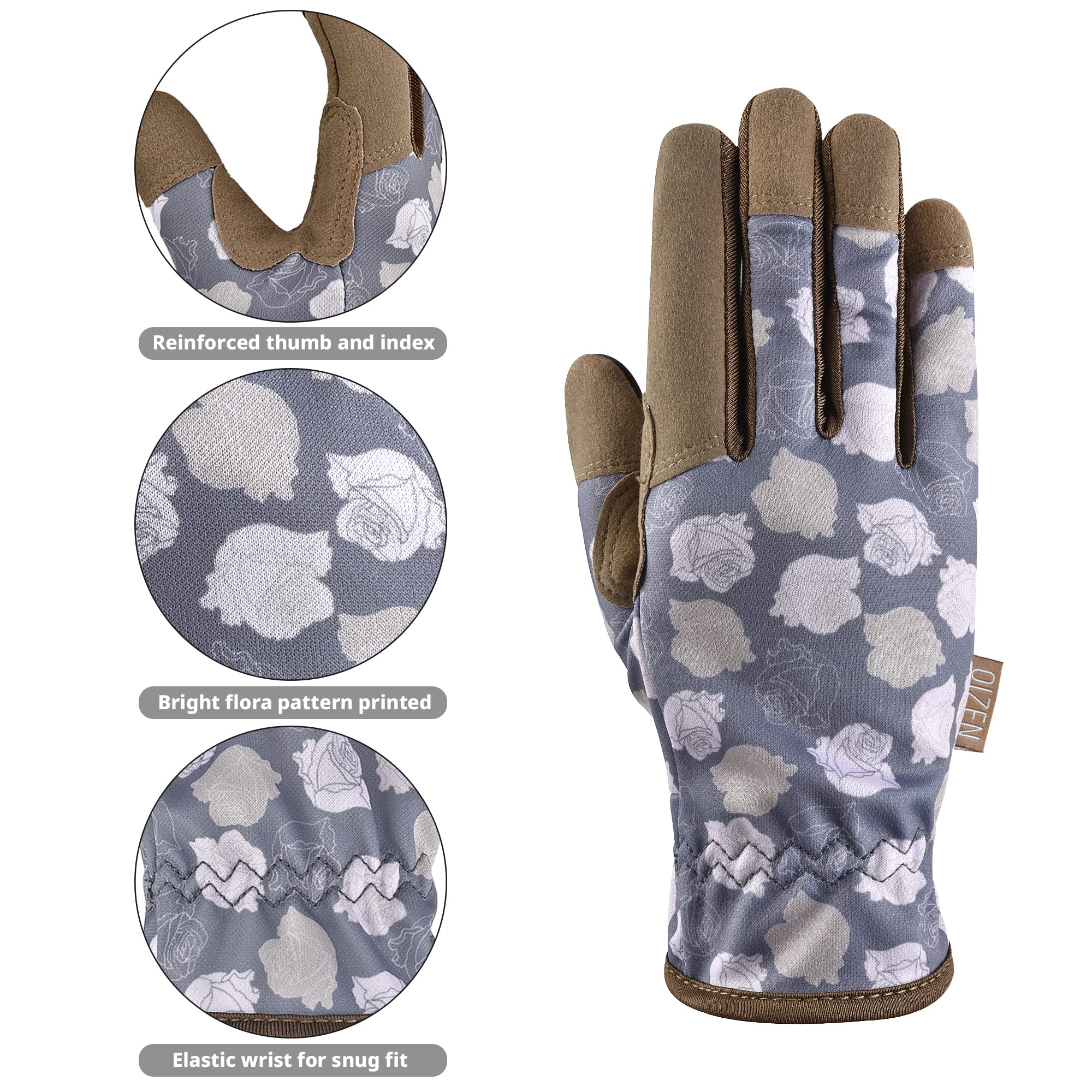 OIZEN Gardening Gloves showing reinforced fingers and thumb construction