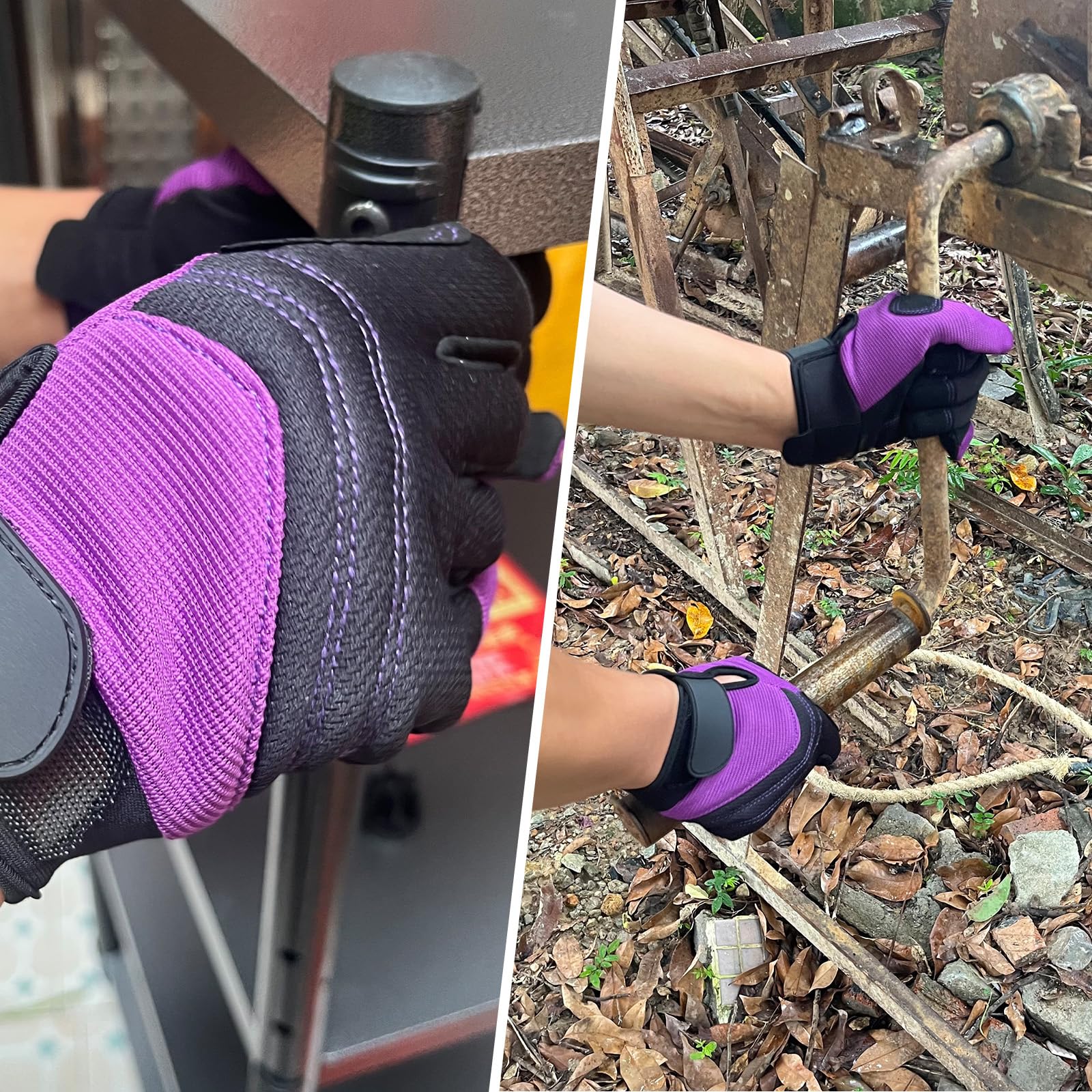 OIZEN gloves displayed with gardening tools