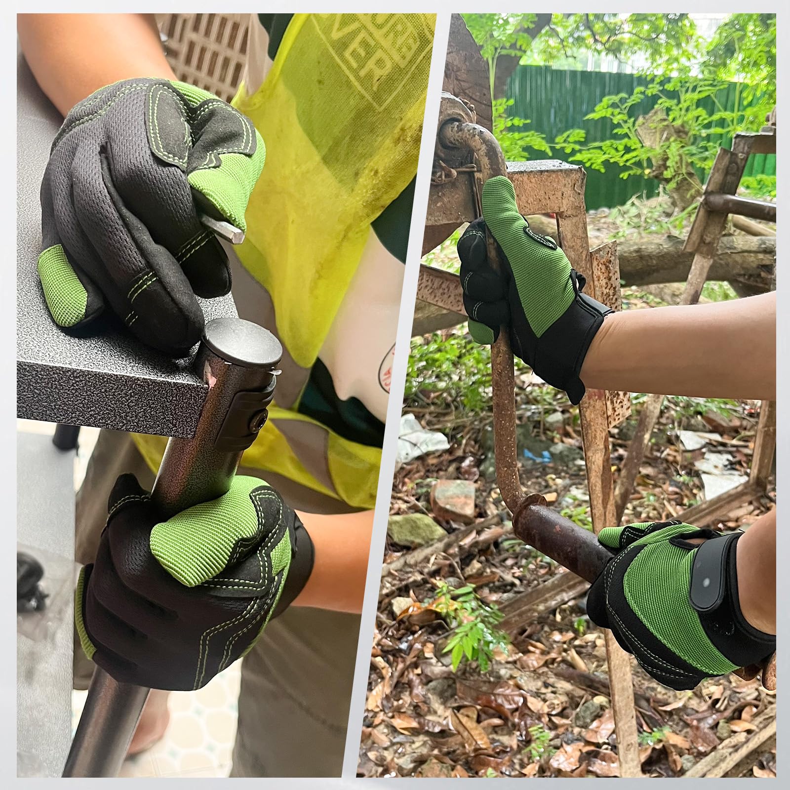 OIZEN gloves fitted on hands during gardening