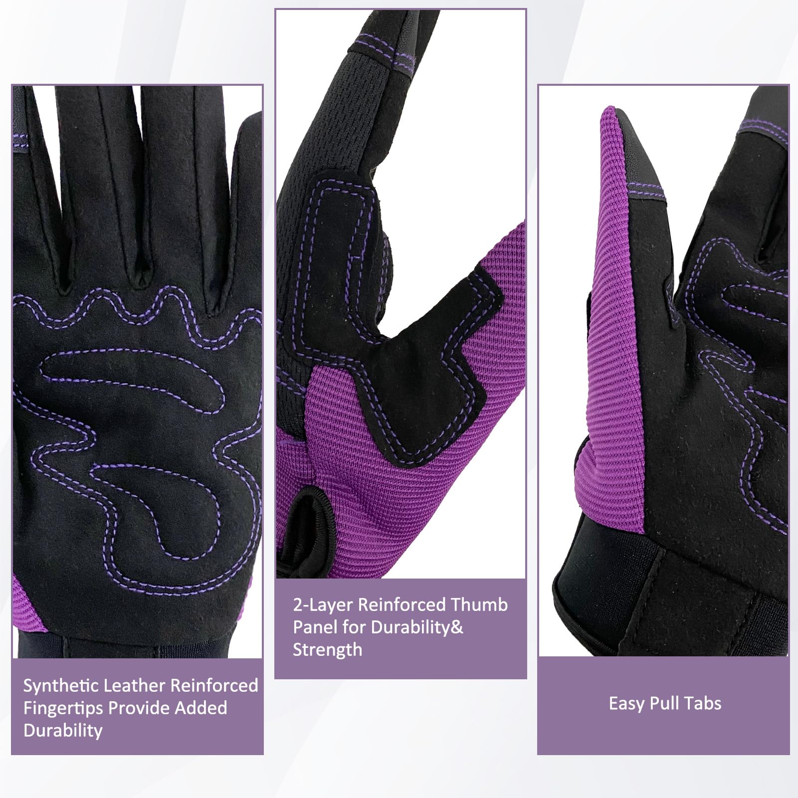 OIZEN Safety Work Gloves in purple, side view