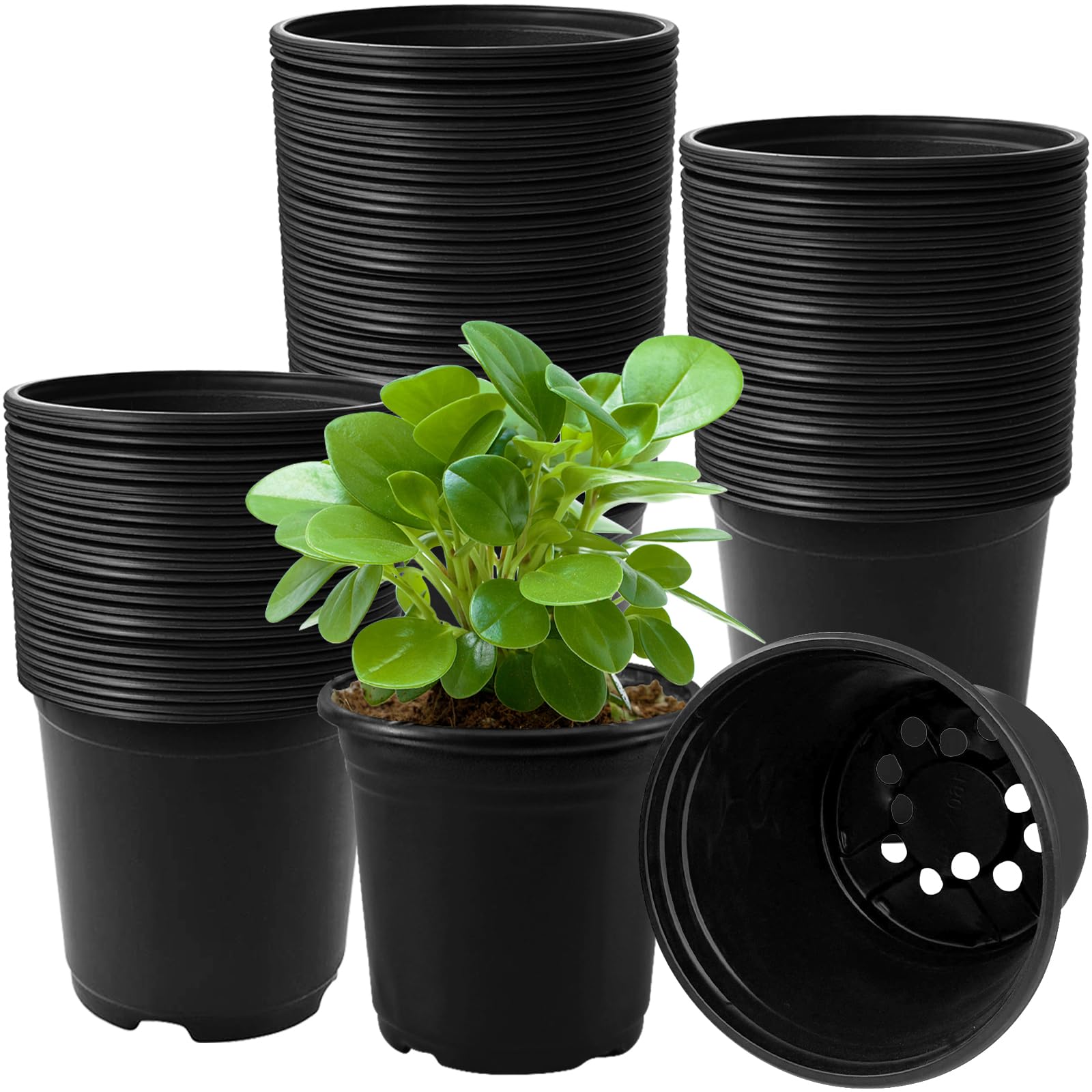 OJYUDD 120 Pcs black plastic plant nursery pots stacked
