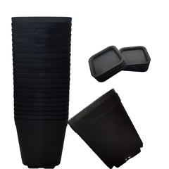 OJYUDD 24 Pack Black Nursery Pots with Saucer front view