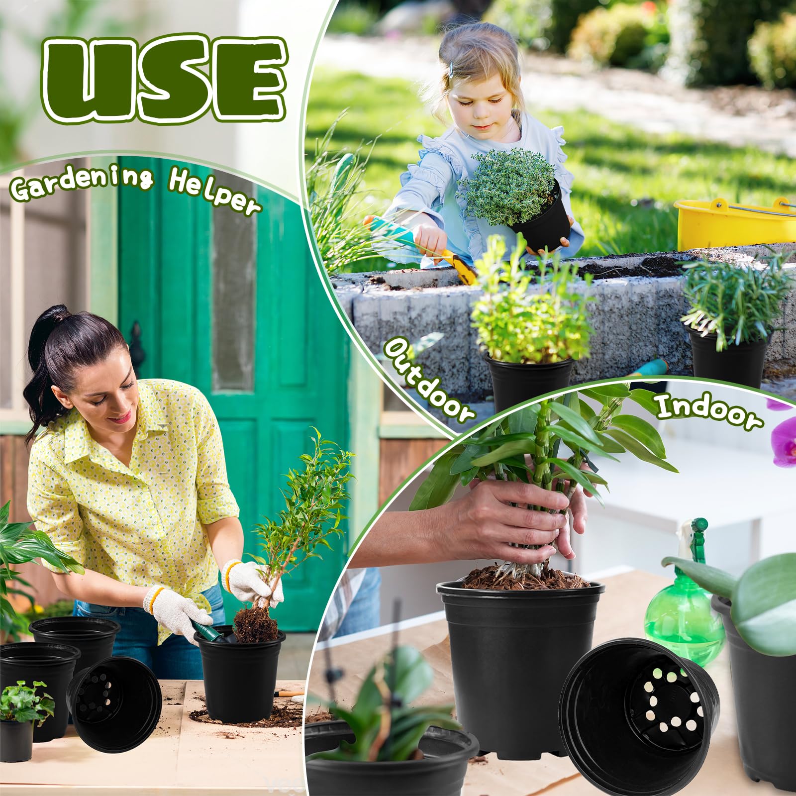 OJYUDD black plant pots with various plants
