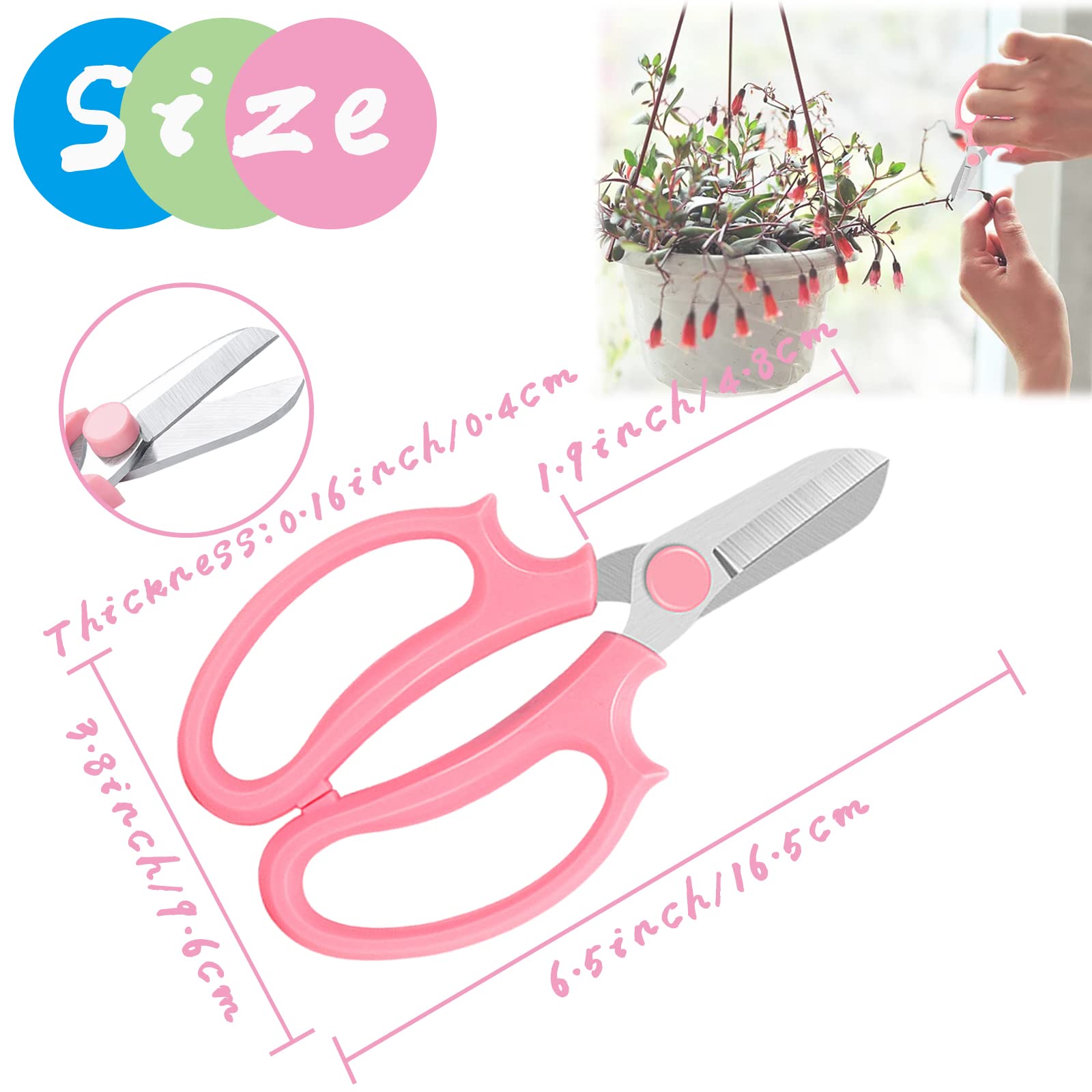 OJYUDD Garden Scissors Floral Shears side view showing the blade
