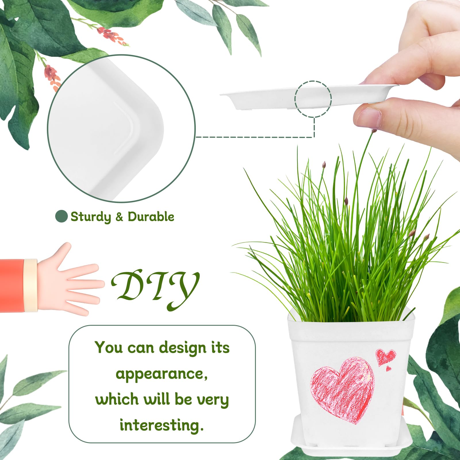 OJYUDD white plastic seedling pots with plants in a garden