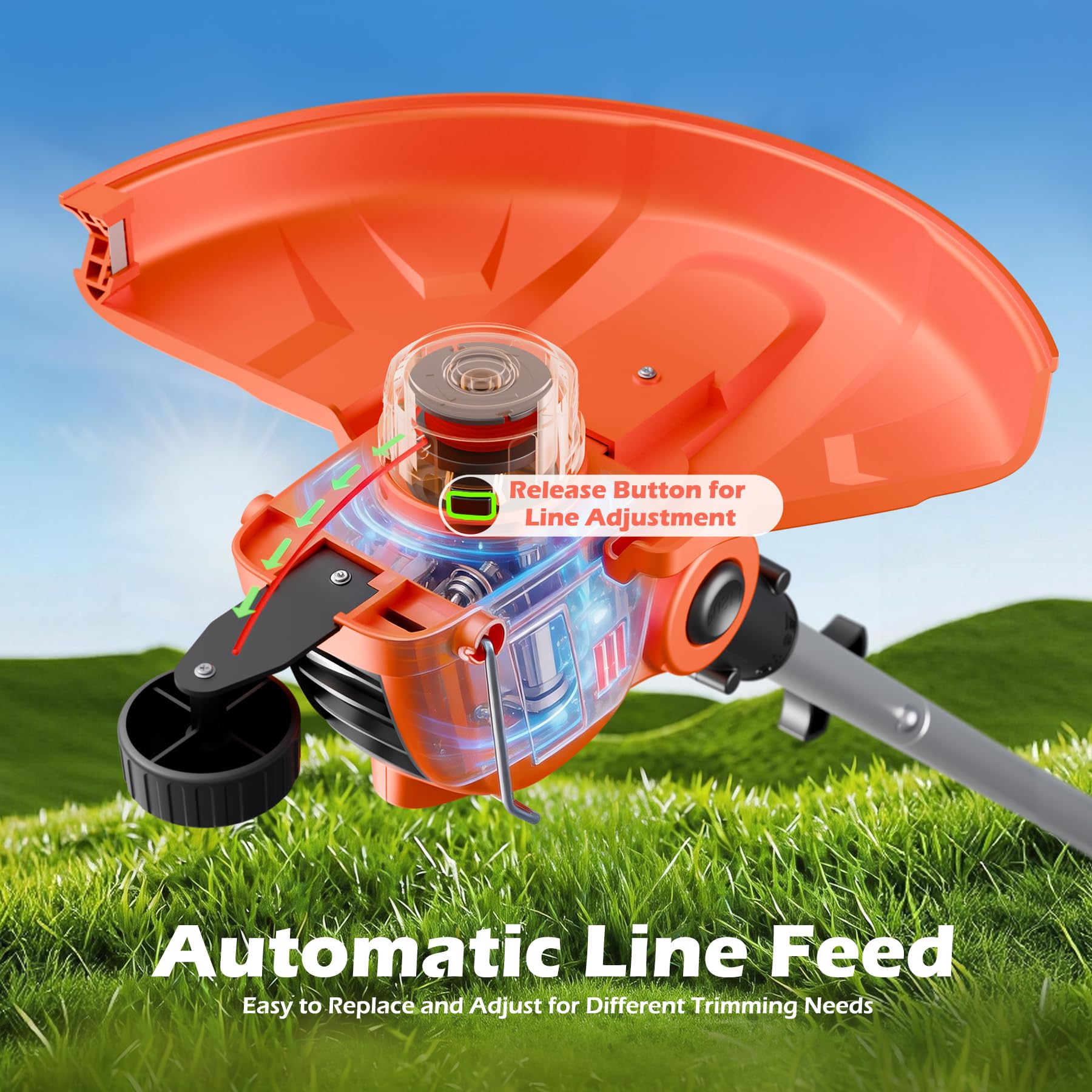 OKIE HOME Battery Powered Weed Wacker in storage position