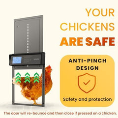 OKKÖBI Chicken Coop Door side view showcasing solar panel