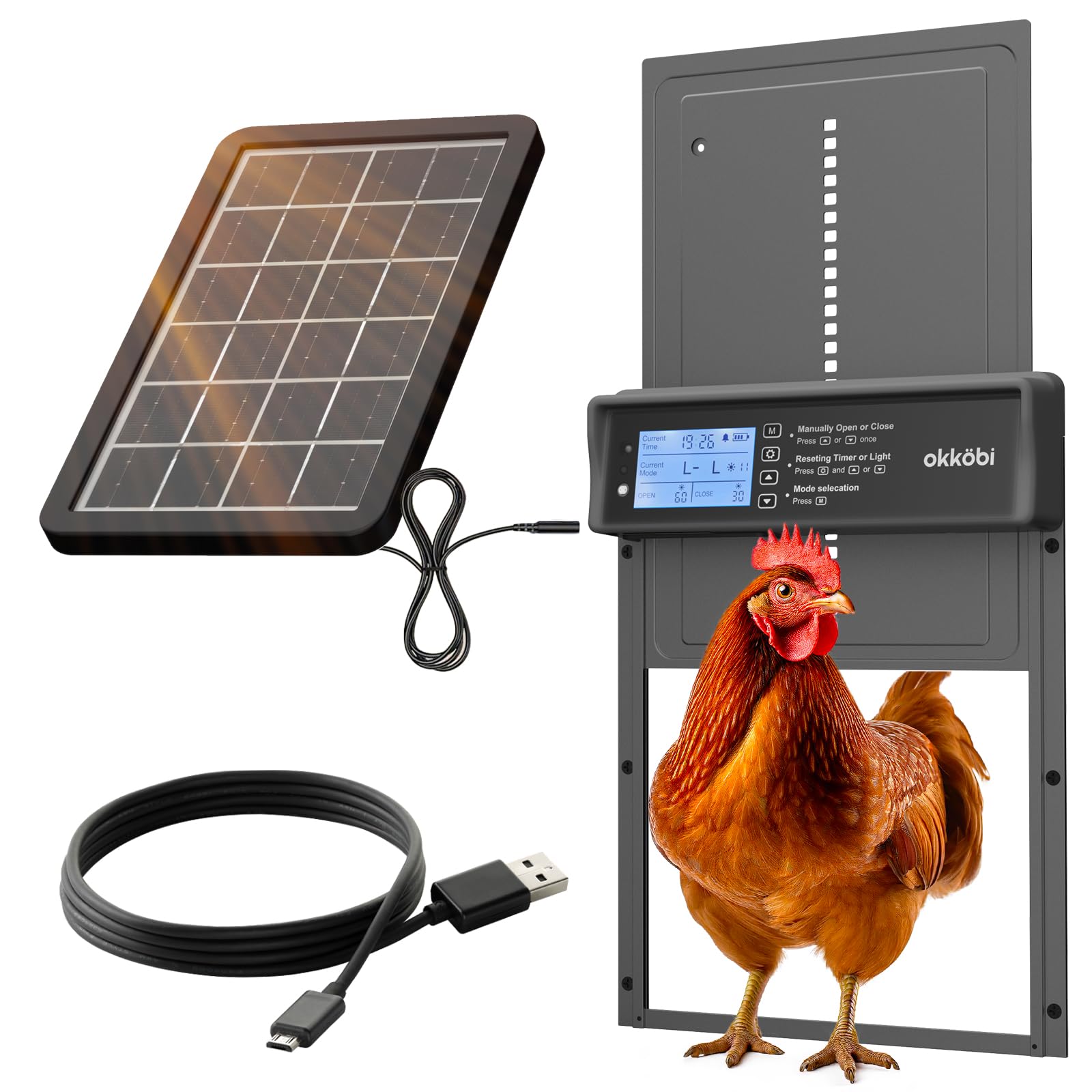 OKKÖBI Chicken Coop Door solar panel front view