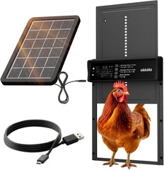 OKKÖBI Chicken Coop Door solar panel front view with LCD display