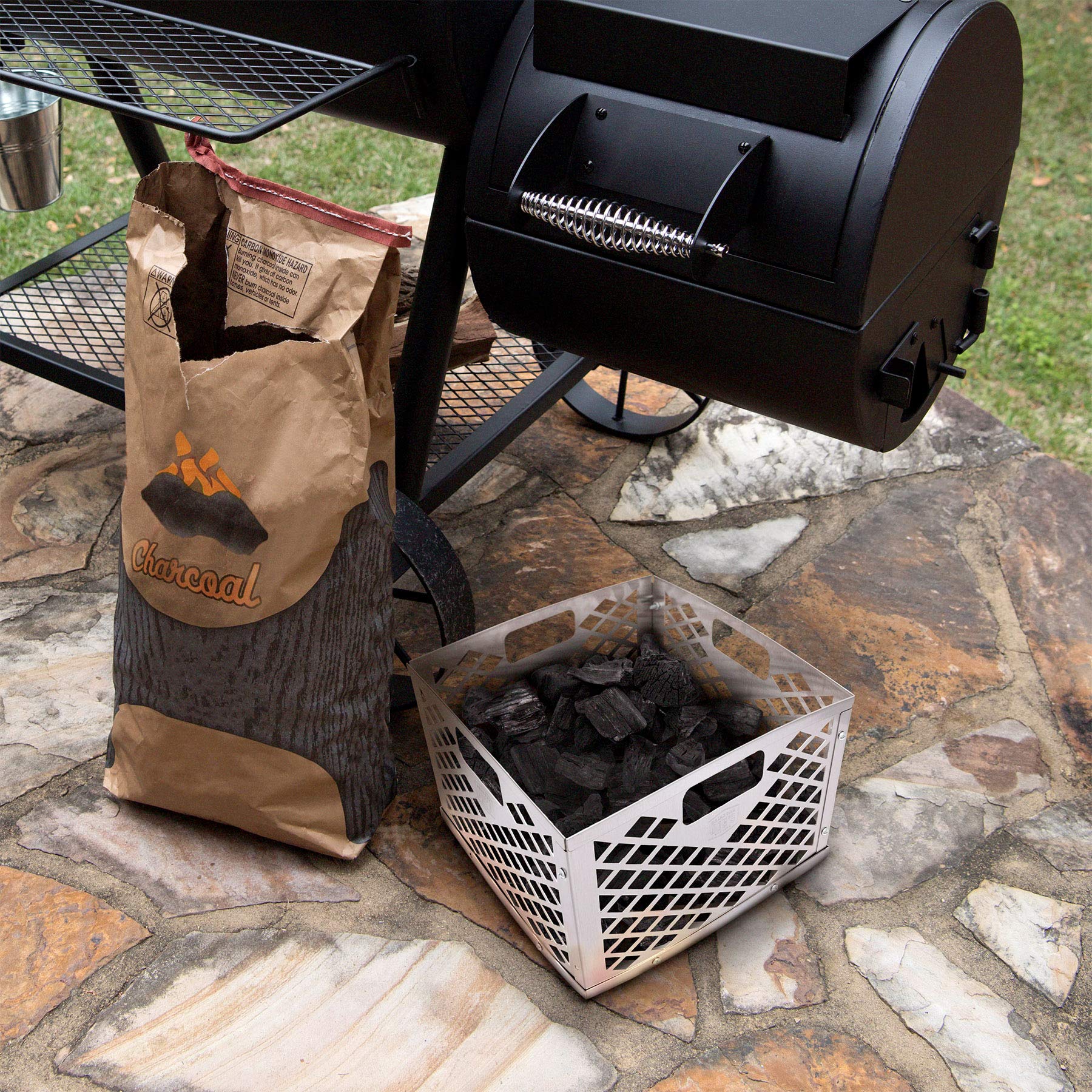 Oklahoma Joe's Charcoal Firebox Basket dimensions on packaging
