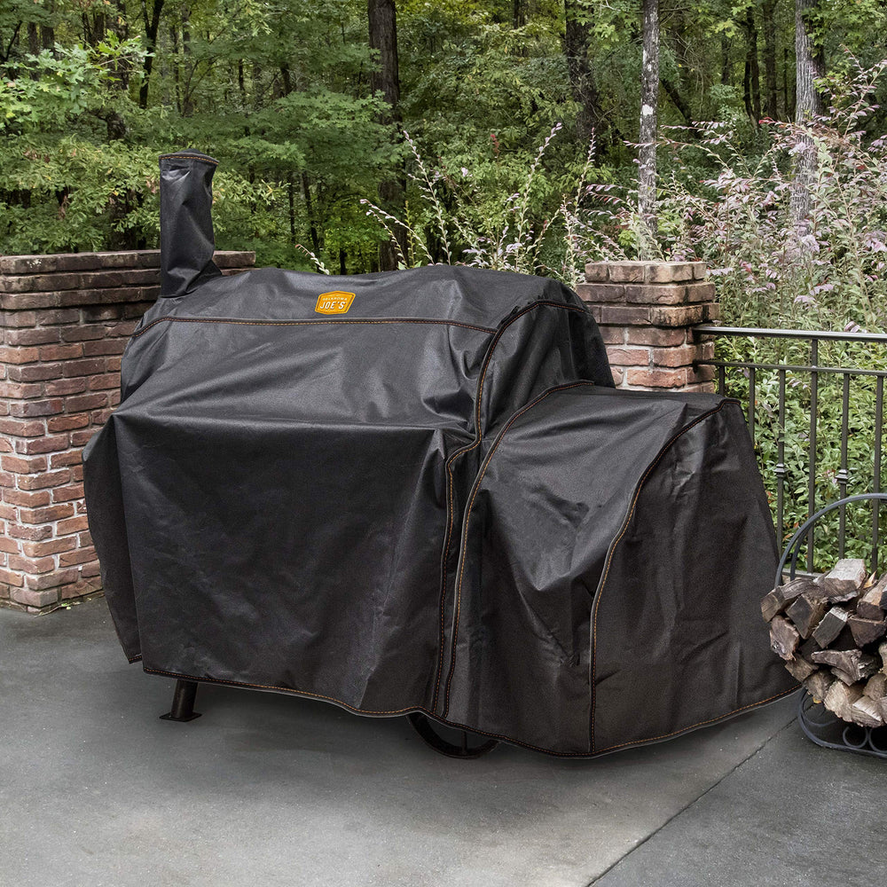 Oklahoma Joe's Highland Offset Smoker Cover, showing weather-resistant material