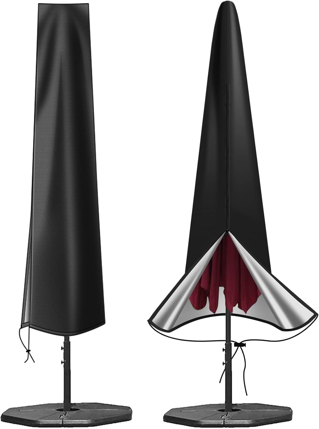 OKPOW Patio Umbrella Cover Black side view for 9-12ft umbrellas