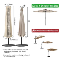 OKPOW Patio Umbrella Cover Black with zipper detail