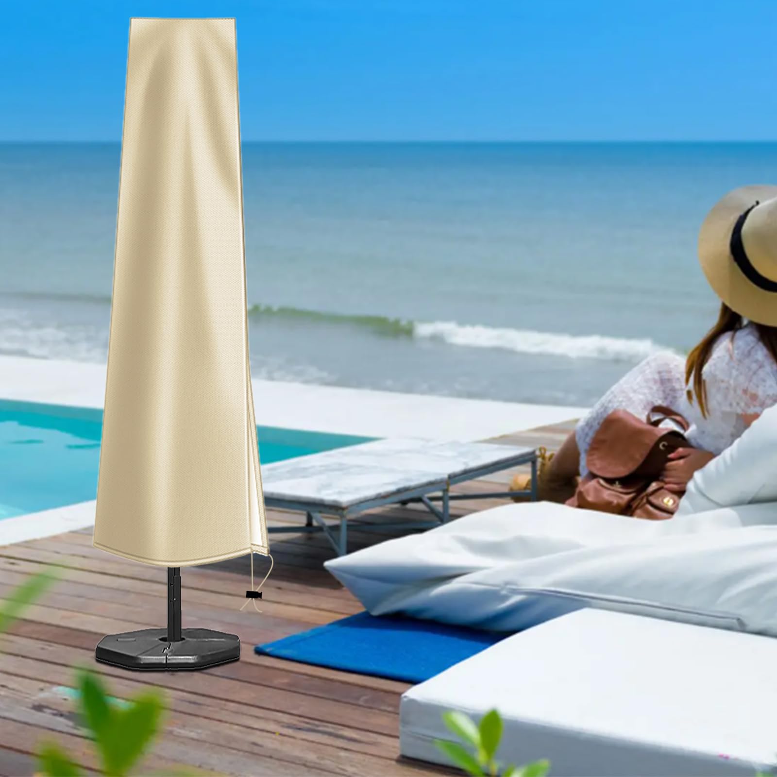 OKPOW Patio Umbrella Cover dimensions displayed