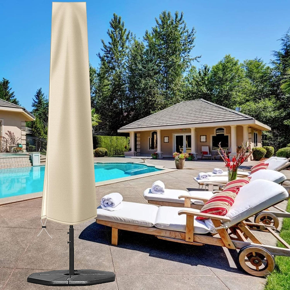 OKPOW Patio Umbrella Cover folded in included storage bag