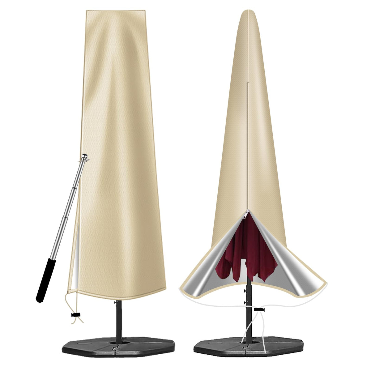 OKPOW Patio Umbrella Cover khaki colour front view