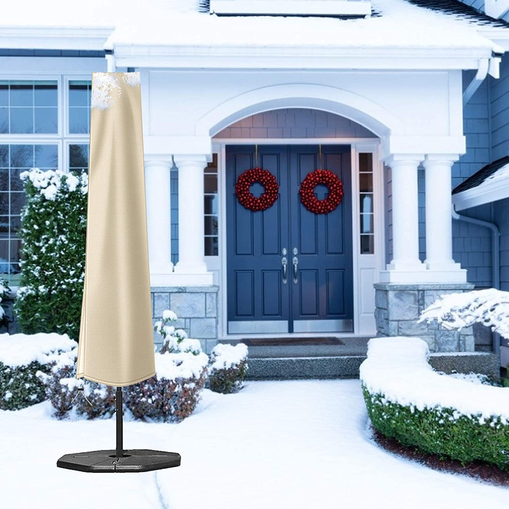 OKPOW Patio Umbrella Cover on 9ft market umbrella in garden
