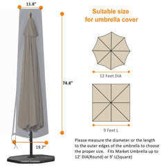 OKPOW Patio Umbrella Cover with extended zipper and drawstring