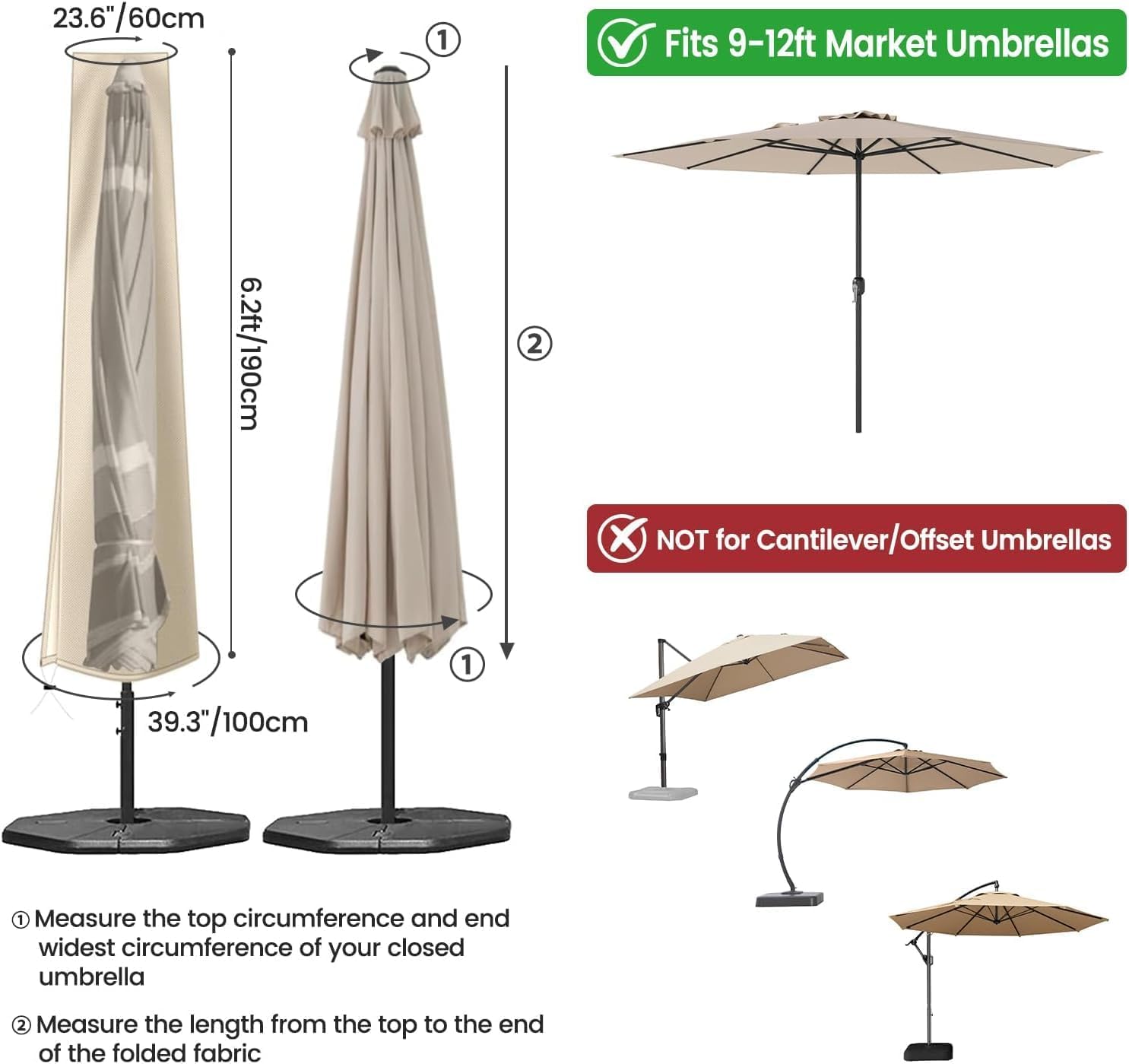 OKPOW Patio Umbrella Cover with zipper detail