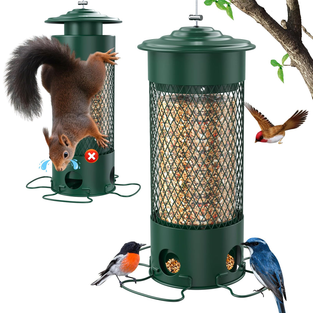 Olaiti Metal Squirrel Proof Bird Feeder front view in green