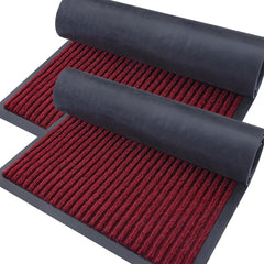 OLANLY 2-Pack Front Door Mats 47x23, Wine Red front view