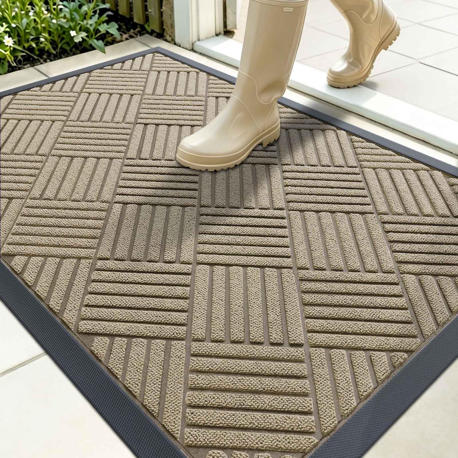 OLANLY 35x23 waterproof doormat front view in beige diamond