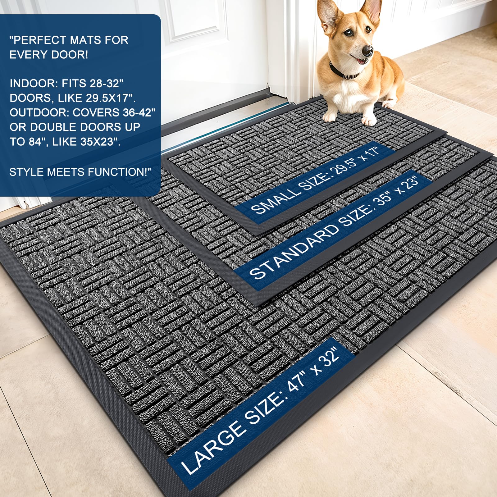 OLANLY Door Mat grey colour with deep grooves for dirt capture