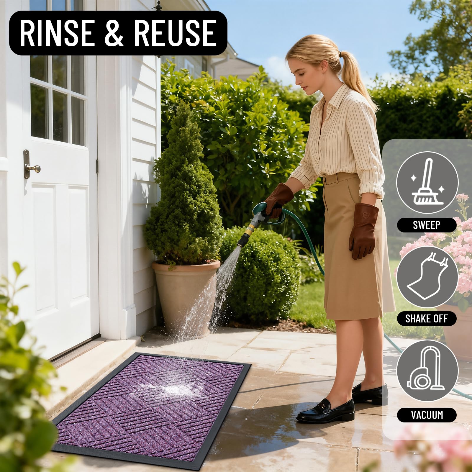 OLANLY Door Mat outdoors on a patio