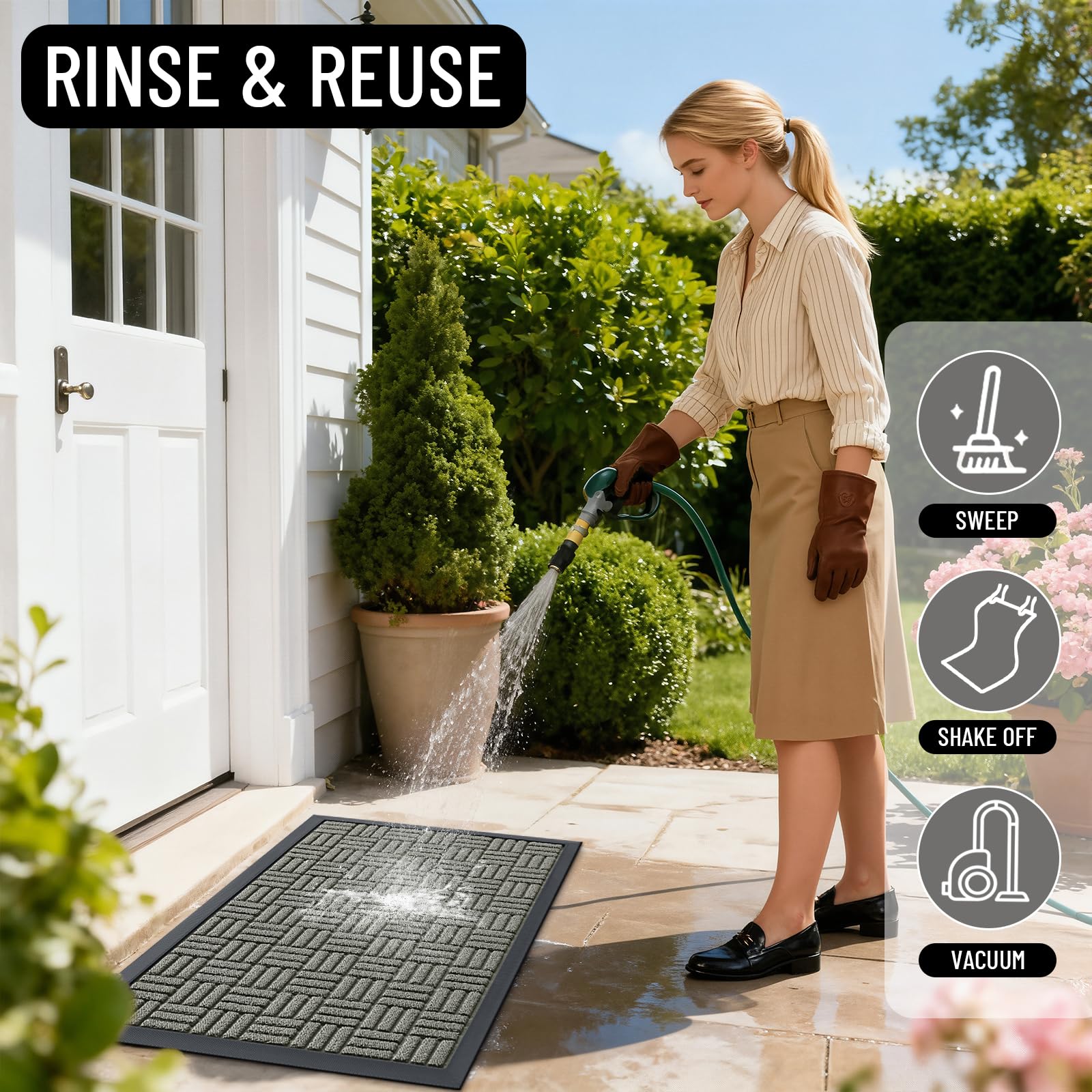 OLANLY doormat being cleaned with water