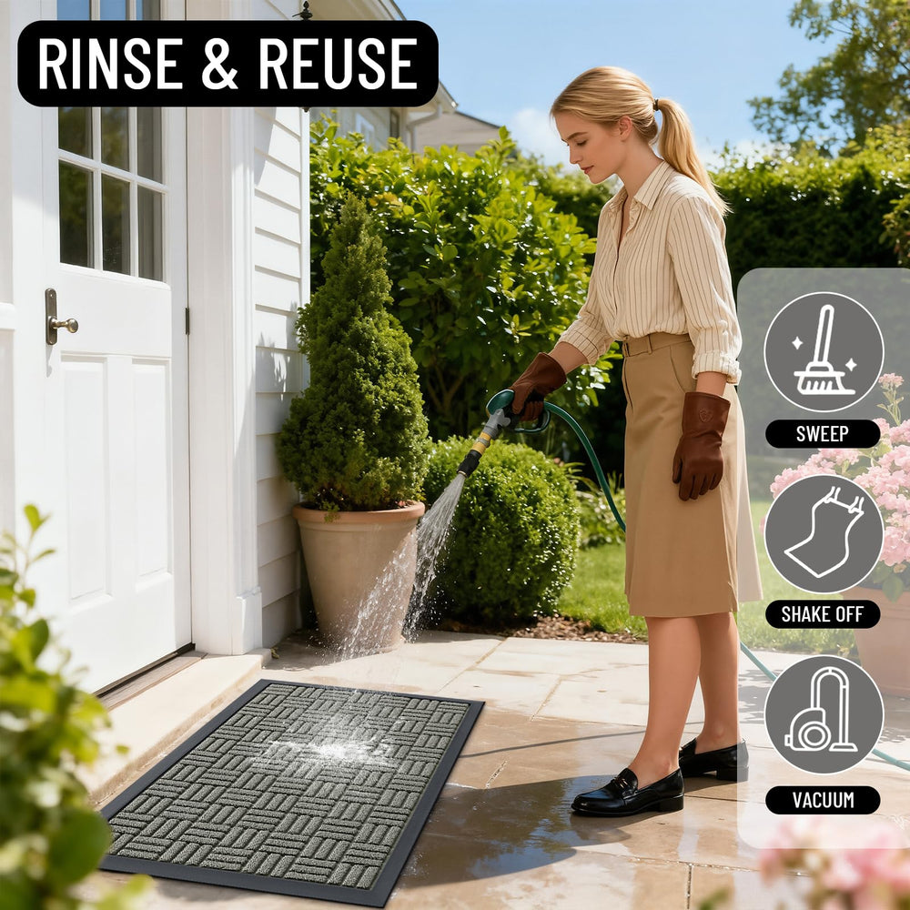 OLANLY doormat being cleaned with water