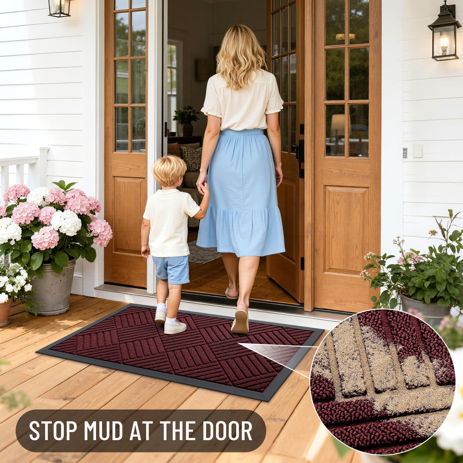 OLANLY Doormat being rinsed for easy cleaning