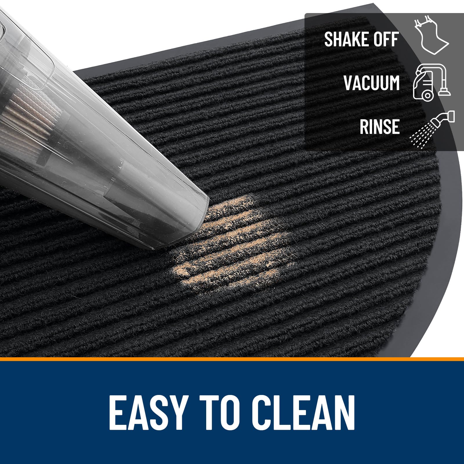 OLANLY doormat being vacuumed for easy cleaning