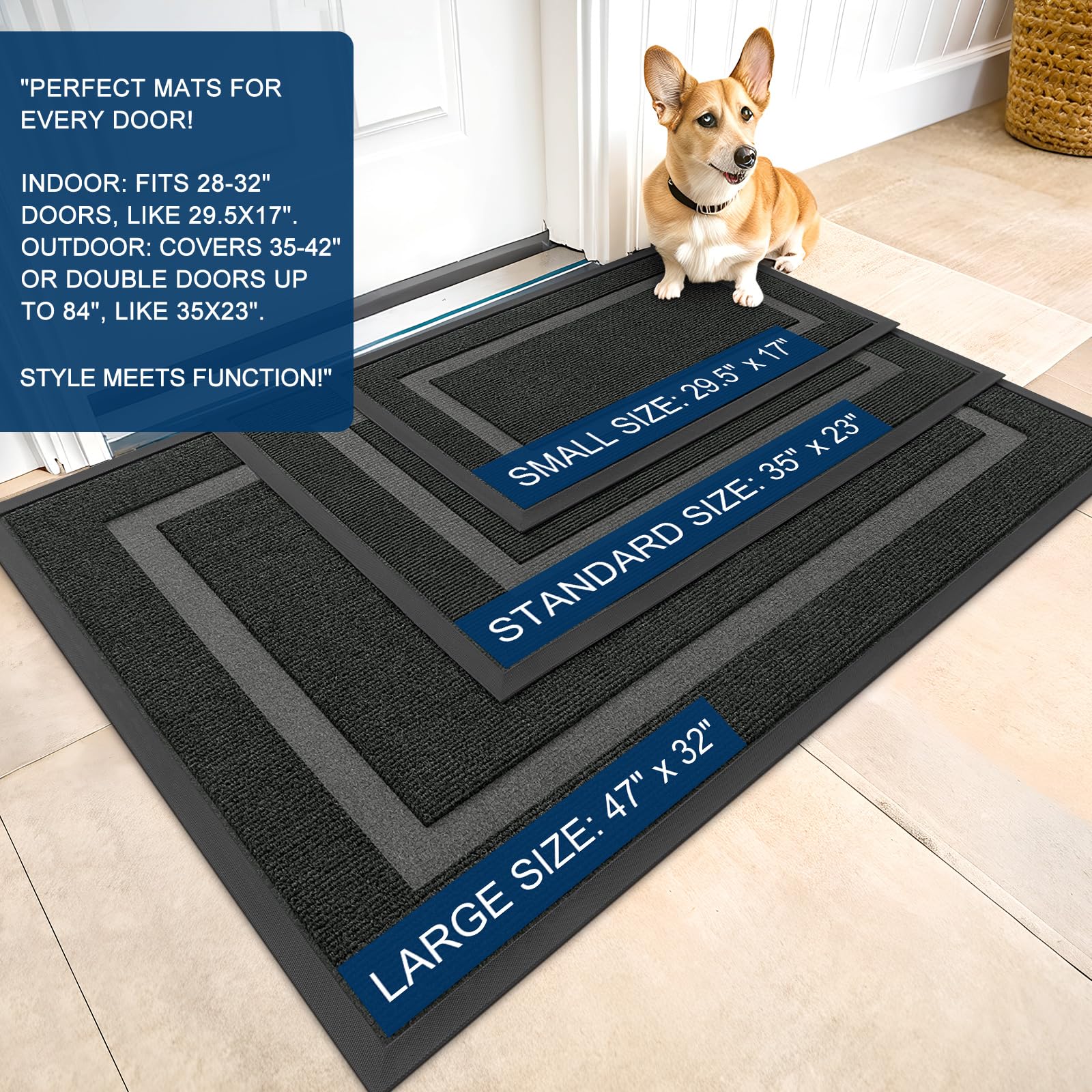 OLANLY doormat black with textured surface close-up
