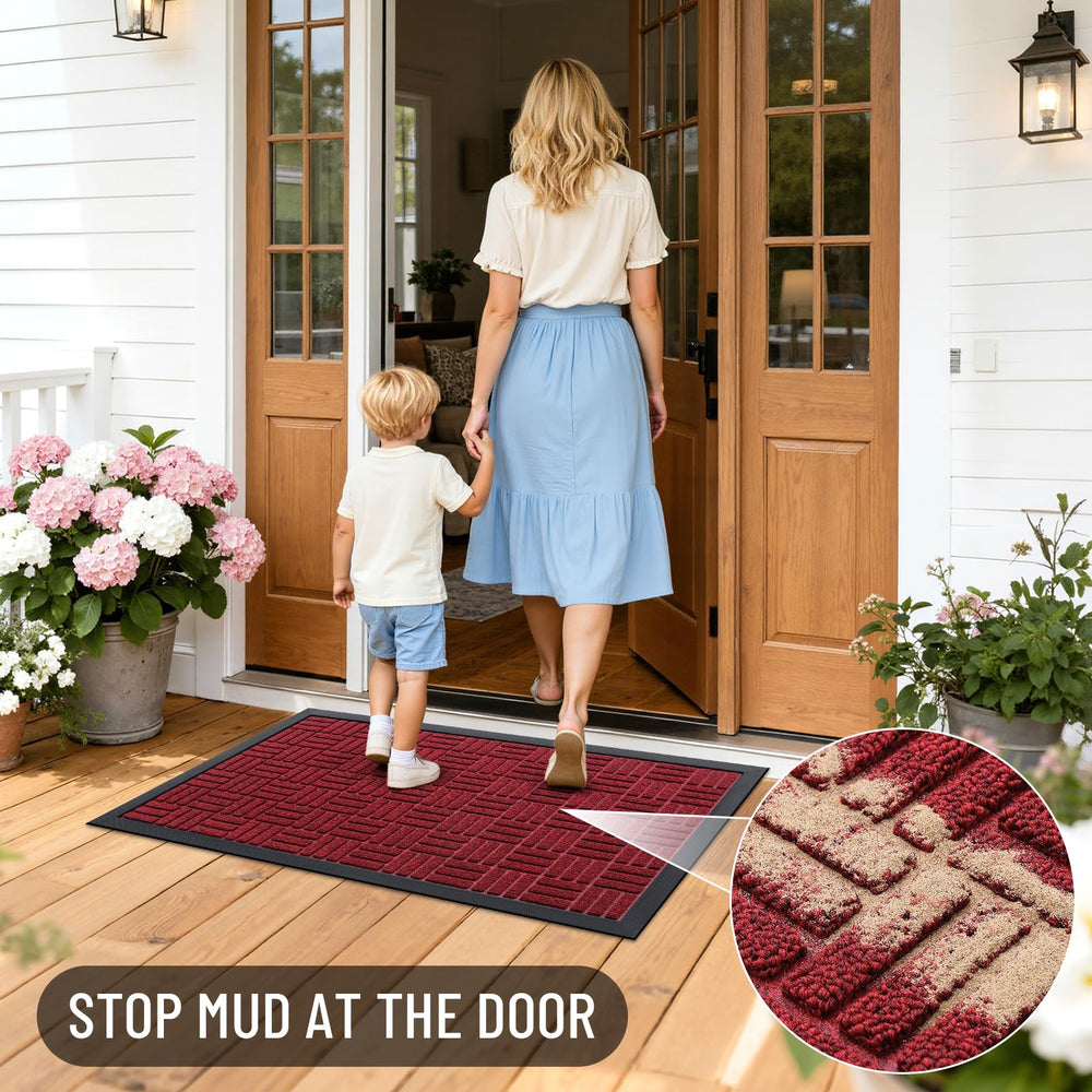 OLANLY doormat in use at an outdoor entrance