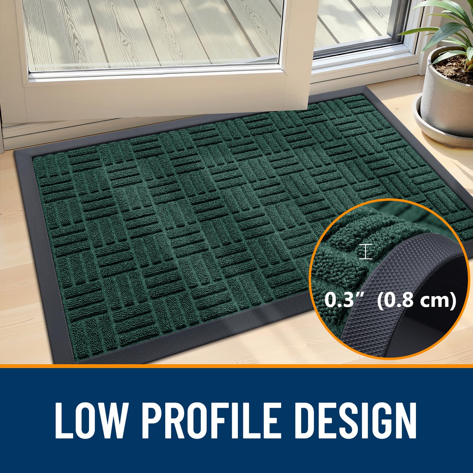 OLANLY doormat showcasing low-profile design next to door