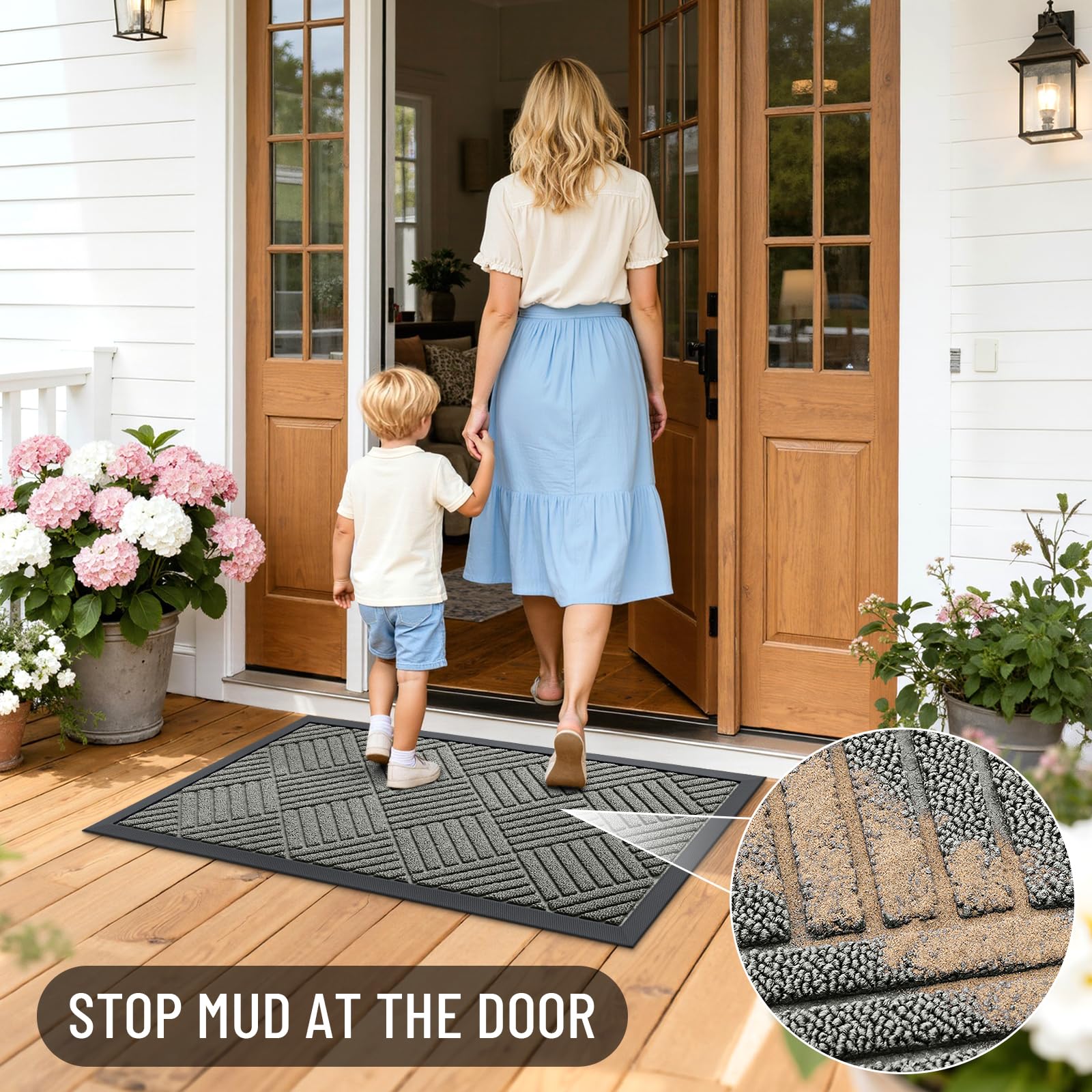 OLANLY doormat showcasing versatility in different settings