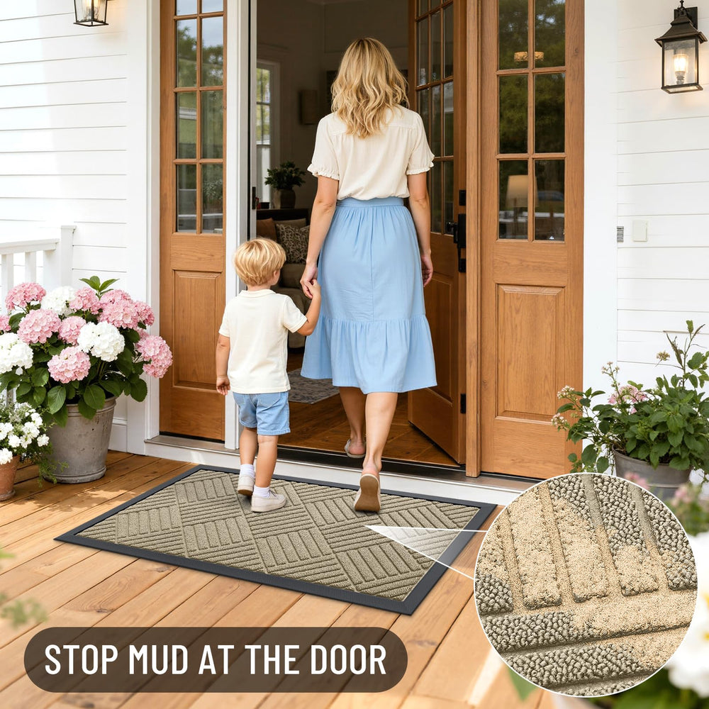 OLANLY doormat showing dimensions and material details