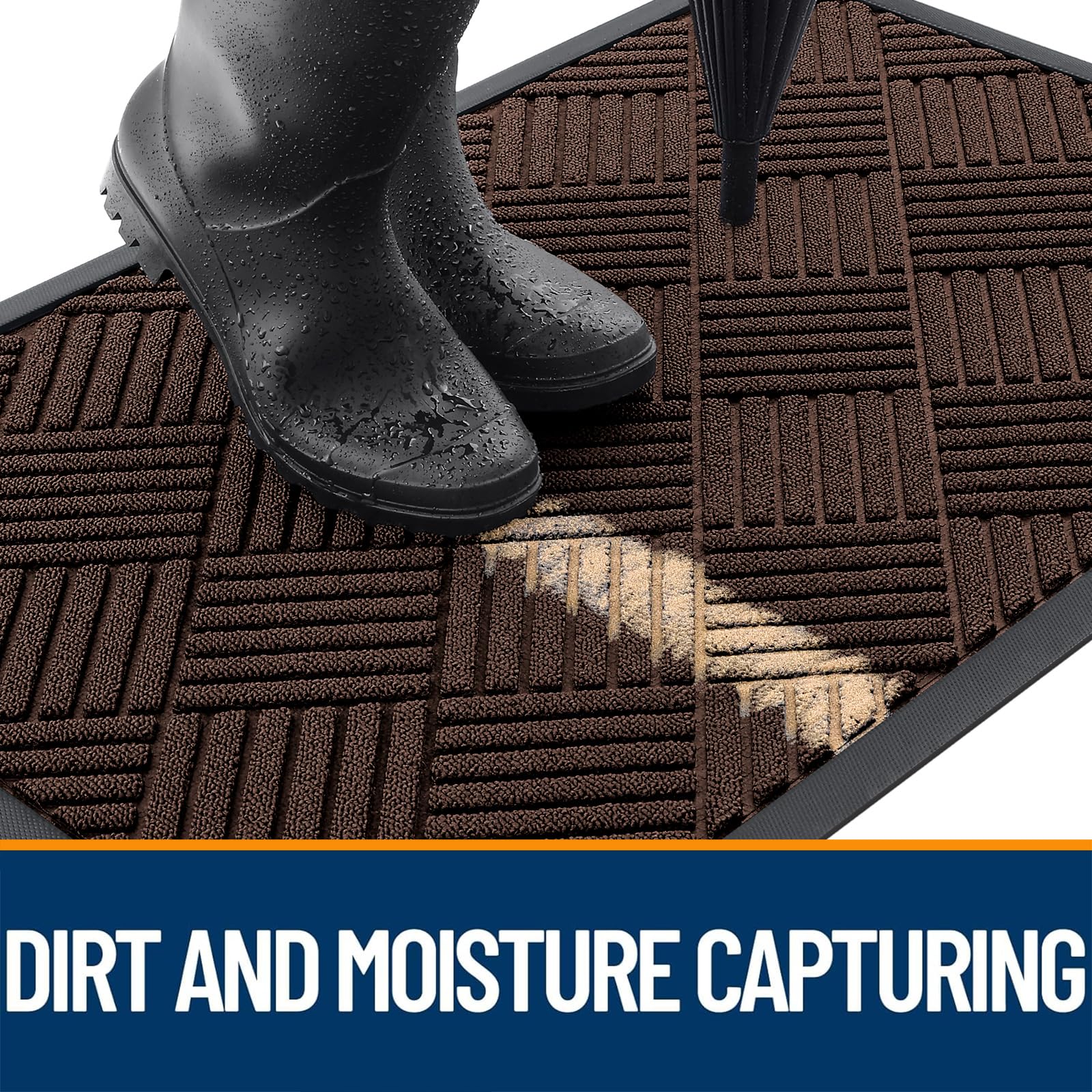 OLANLY doormat showing low-profile design under a door