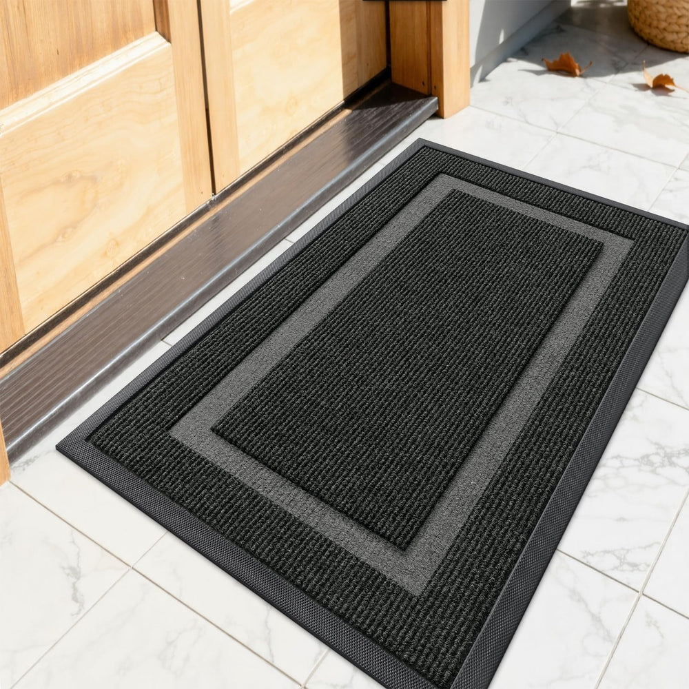 OLANLY Front Door Mat 23.5x15.5 black model front view