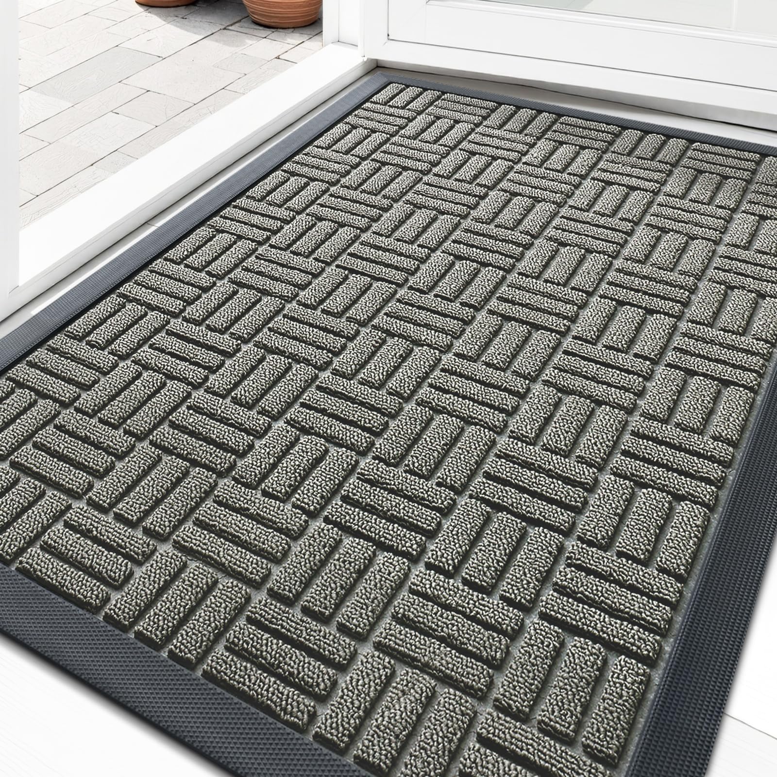 OLANLY Front Door Mat 29.5" x 17" in Modern Gray