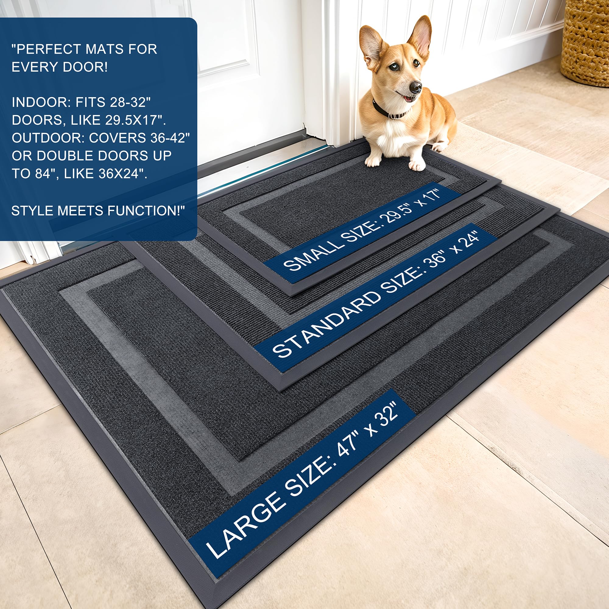 OLANLY Front Door Mat 29.5x17 grey textured surface