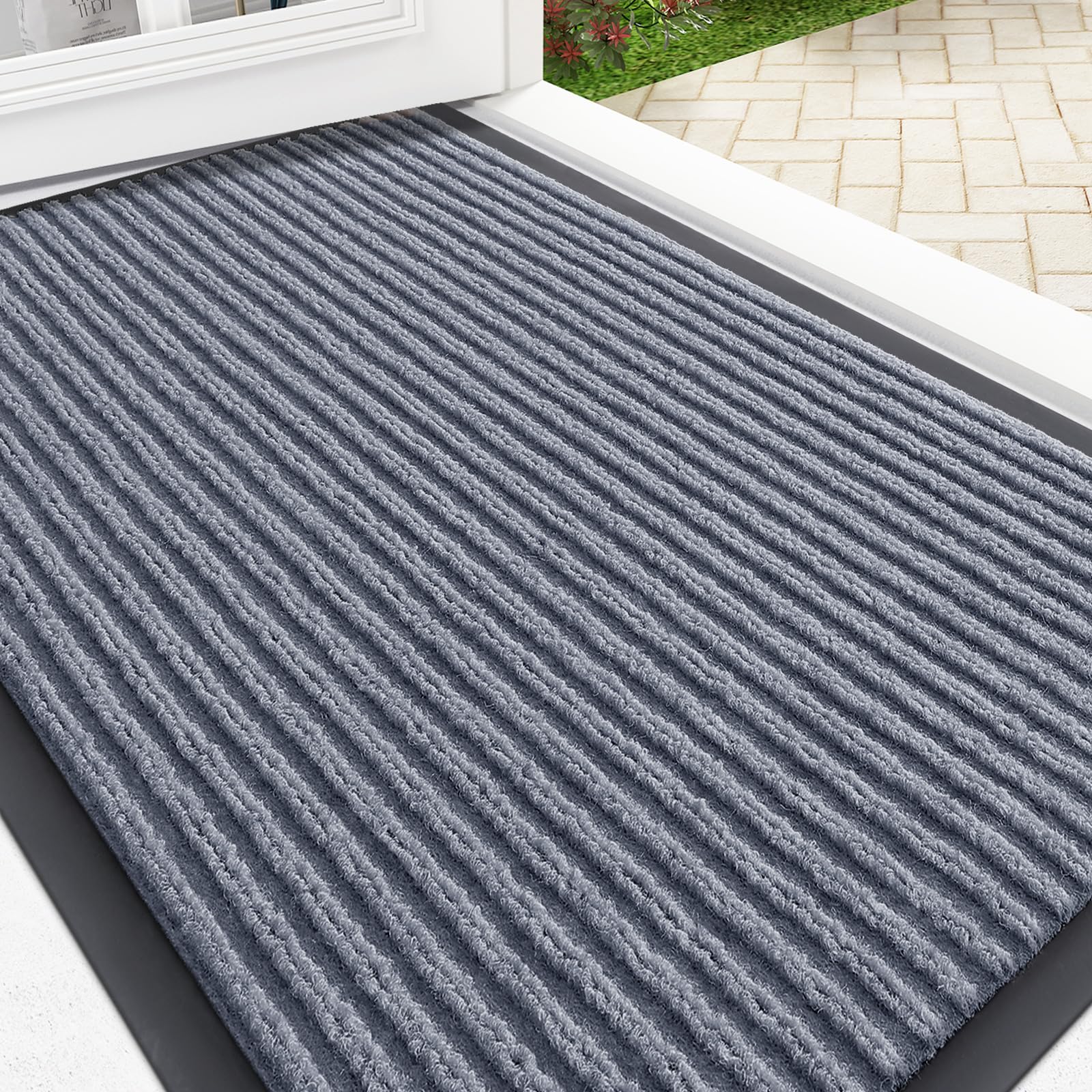 OLANLY Front Door Mat 33x21 ash grey front view
