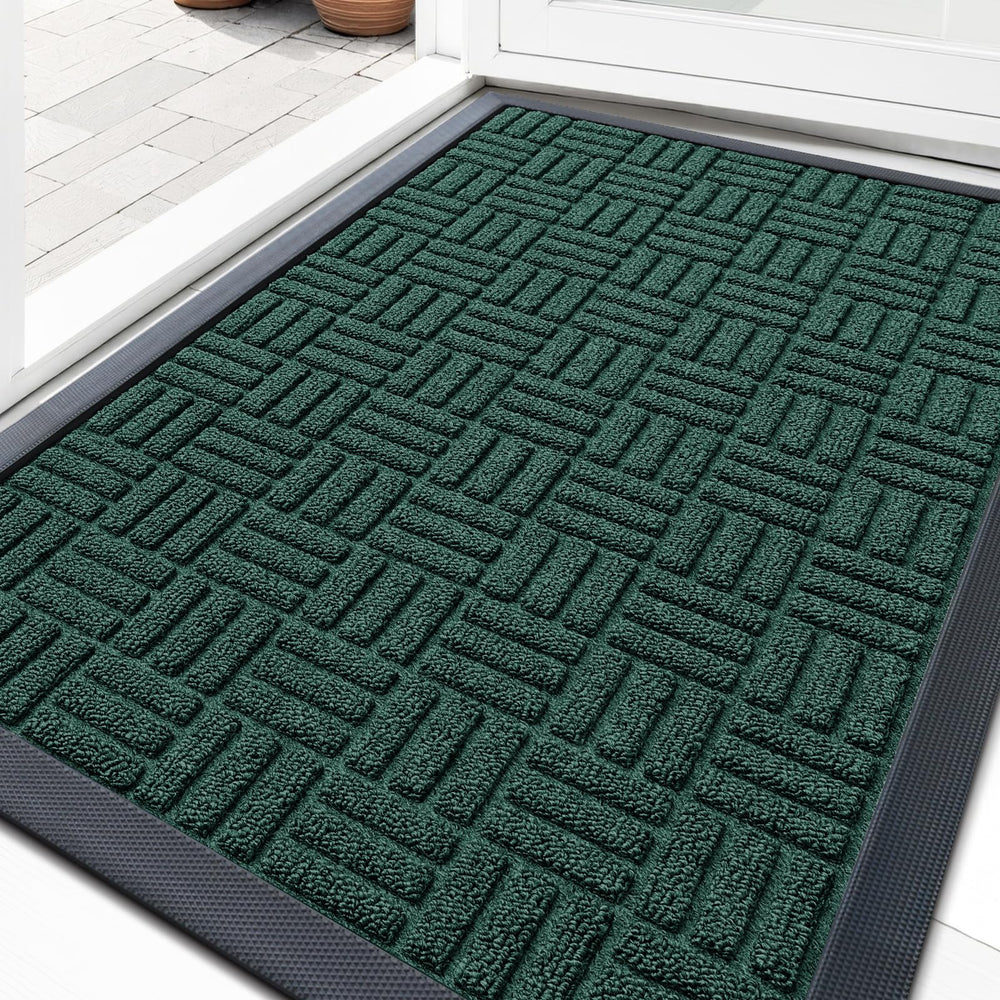 OLANLY Front Door Mat 33x21 black green front view