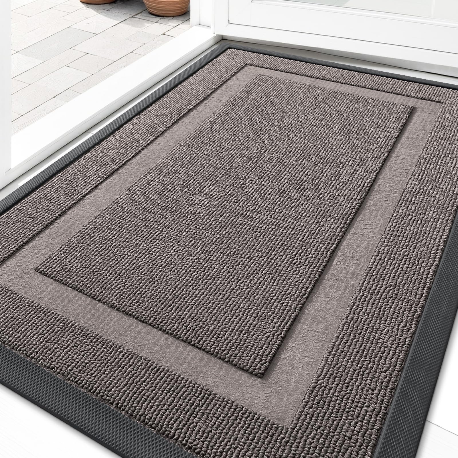 OLANLY Front Door Mat 33x21 taupe colour front view