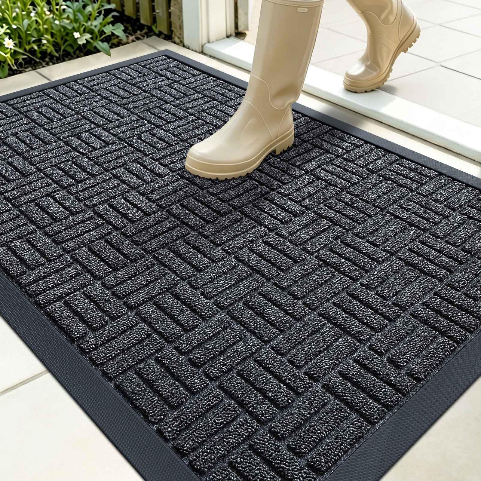 OLANLY Front Door Mat 35x23 black gray front view