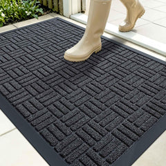 OLANLY Front Door Mat 35x23 black gray front view