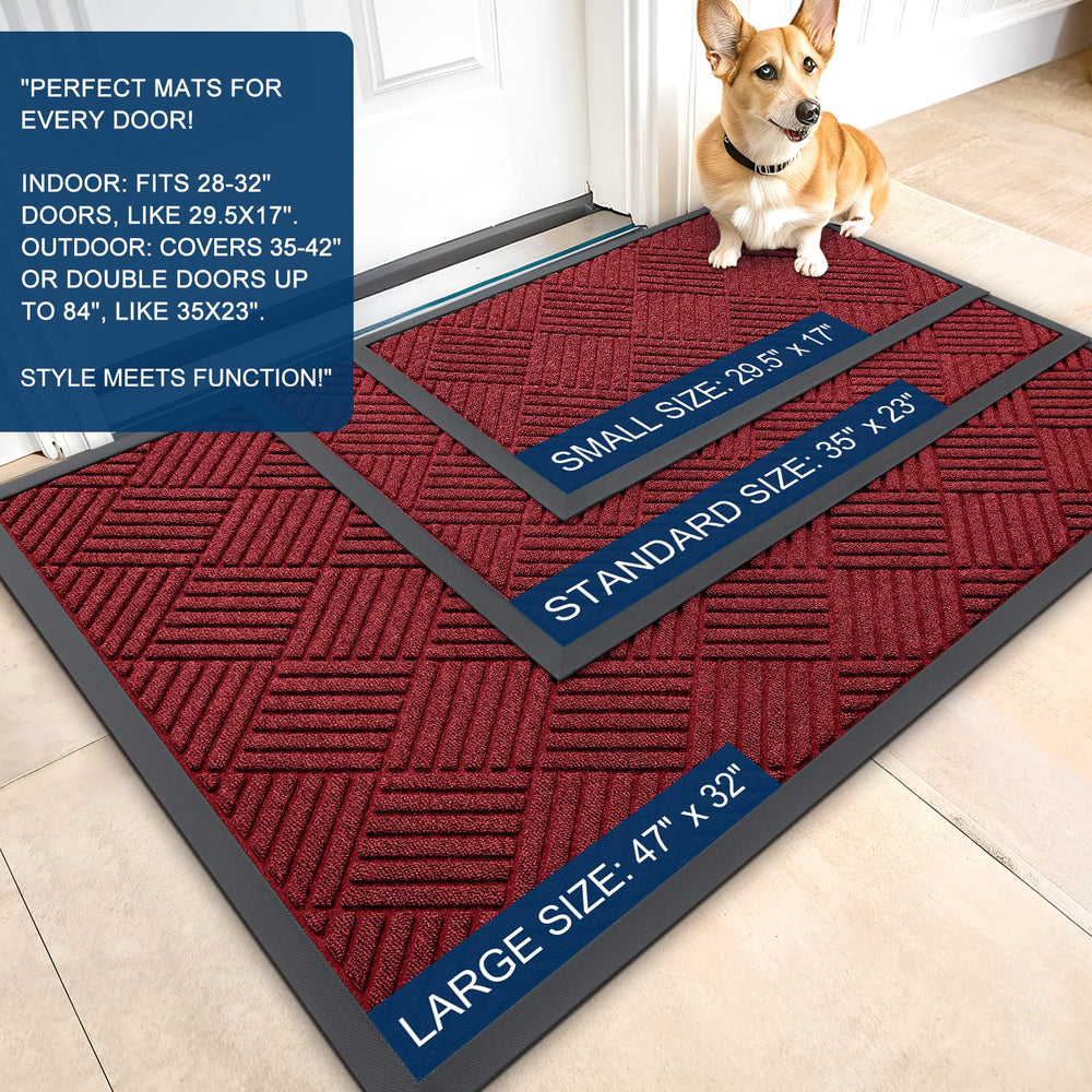 OLANLY Front Door Mat 35x23 black red diamond close-up of texture