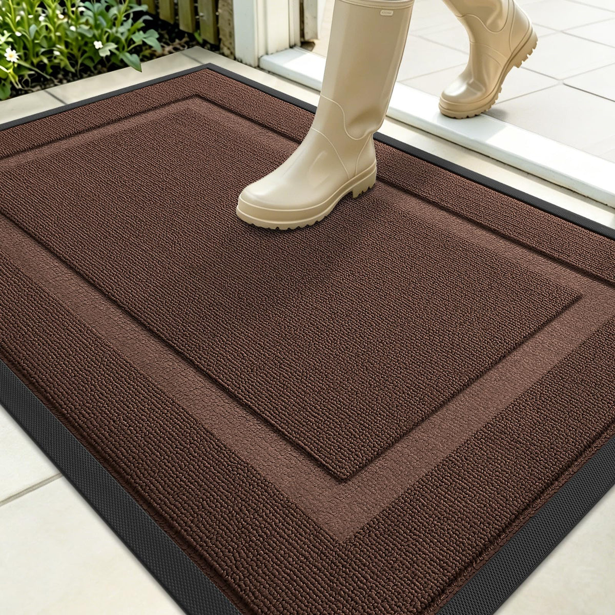OLANLY Front Door Mat 35x23 chocolate brown front view