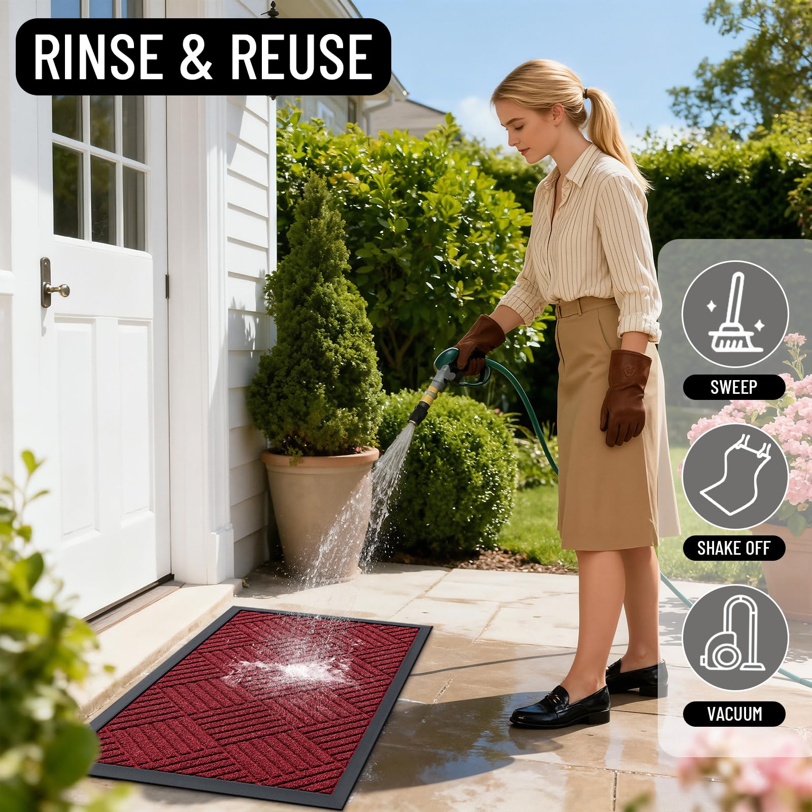 OLANLY Front Door Mat 35x23 detail of raised rubber edge